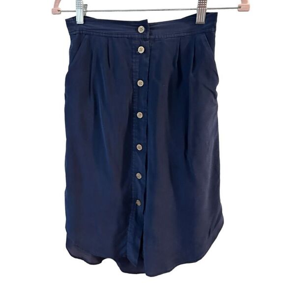Madewell Navy Blue Button Front Silk Knee length Skirt Size XSY2K Feminine - Picture 3 of 12